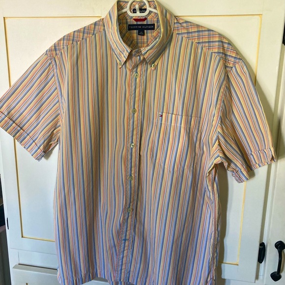 Tommy Hilfiger Men's SZ Large Multicolor Striped short sleeve button down Shirt - Picture 1 of 4